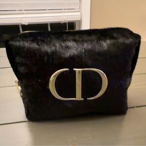 Dior Black Logo Glitter Velour Holiday Makeup Bag (GWP)